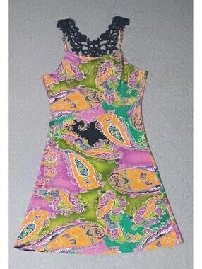 Ocean Blue Sleeveless Retro Mini Dress Womens Size Small Multicolor Vibrant...